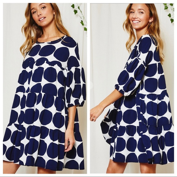 Martine Large Polka Dot Quater Sleeve Boho Swing Dress - Picture 4 of 4